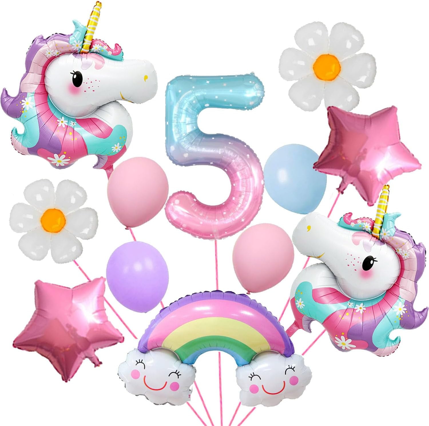 Unicorn 5rd Birthday Party Decorations for Girl Purple Pink Unicorn Party Theme Balloon Set, Daisy Balloon Rainbow Birthday digital balloon gender Reveal baby bath unicorn theme Party Decorations