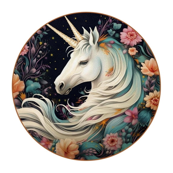 Unicorn 6PCS Round Coasters, Microfiber Leather Drink Coasters 11x11 cm/4.3x4.3 in, Set of 6 Absorbent Coasters for Drinks, Coasters for Home Decor