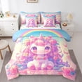 thumbnail image 1 of Unicorn 7 Pieces Comforter Set,Dreamy Princess Girly Pink Bedding Set Twin Size for Room Decor,Flower Rainbow Cloud Comforter Super Soft Fade Resistant Microfiber Bedding, 1 of 5