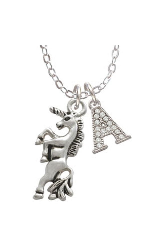 Unicorn - A - Crystal Initial Sophia Necklace, 18"+1"