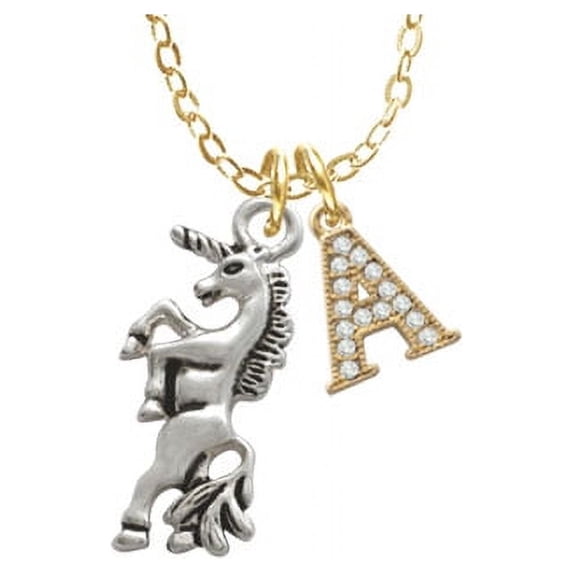 Unicorn - A - Gold Tone Crystal Initial Sophia Necklace, 18"+1"