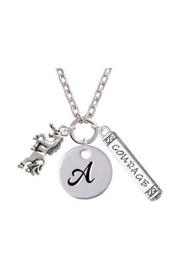 Unicorn - A - Script Initial Disc Courage Strength Wisdom Zoe Necklace