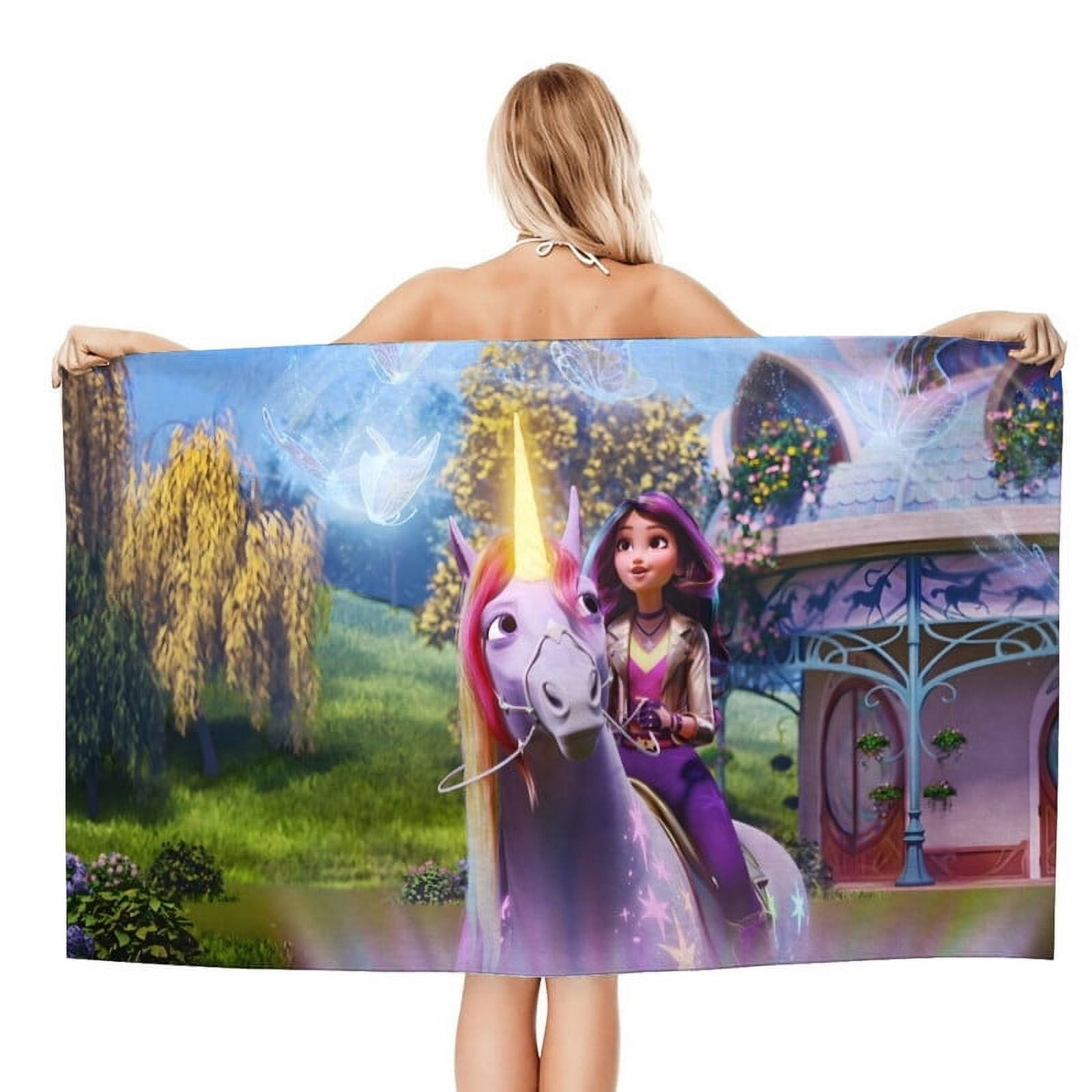 Unicorn Academy Cartoon Gifts Beach Towel for Women Kids Birthday Bath Outdoor Quick Dry Lightweight 30.7×63in
