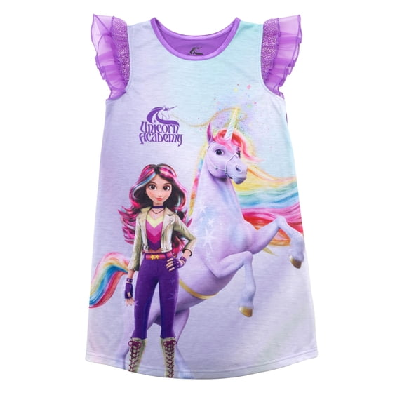 Unicorn Academy Girls' Nightgown, Soft & Cute Pajamas for Kids, Unicorn Buddy, 10