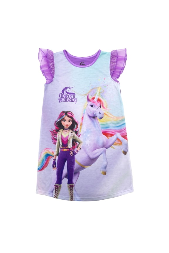 Girls' Nightgown, Soft & Cute Pajamas for Kids, Unicorn Buddy, 8