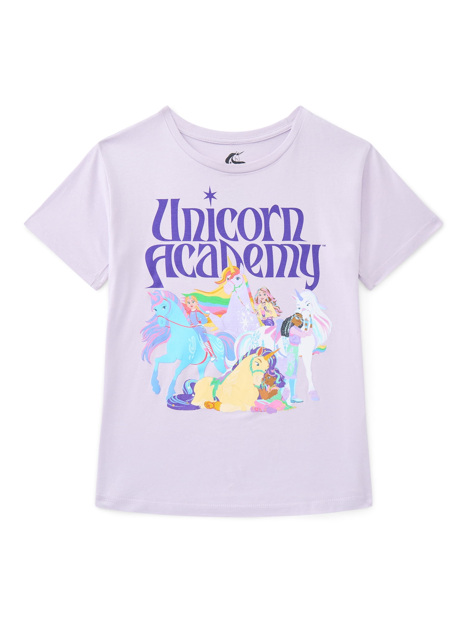 Unicorn Academy Girls Graphic T-Shirt with Short Sleeves, Sizes 4-16