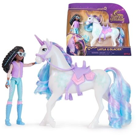 Unicorn Academy, Layla & Glacier with 2 Riding Accessories, Toys for Girls Ages 4+