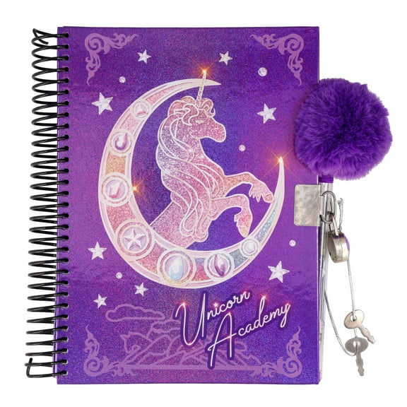 Unicorn Academy Spiral Notebook With Lock, Gel Pen and Stickers | 6 x 8 Inches