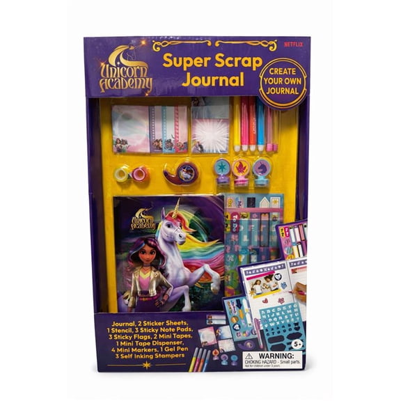 Unicorn Academy Super Scrap Journal Set DIY Scrapbook Kit with Stickers, Pens & More | Magical Journal Kit for Girls Ages 6+