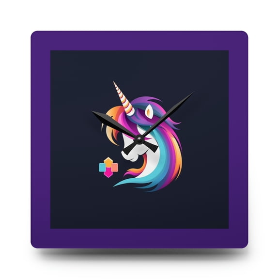 Unicorn Acrylic Wall Clock - Purple and Black Unicorn - Kid's Wall Clock