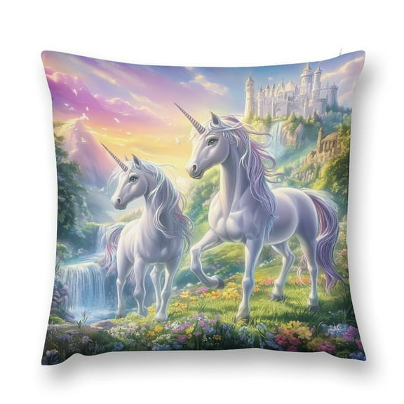 Unicorn And Castle Throw Pillow Cases Plush Pillow Cover Decorative Pillowcases Zipper Closure Cushion Covers for Couch Living Room Bedroom 12 "x12 "