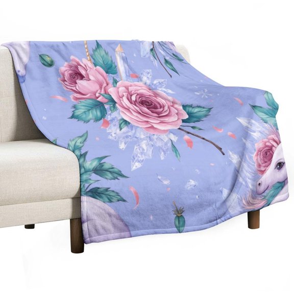 Unicorn And Floral Fantasy Pattern Throw Blanket Warm Microfiber Flannel Bedroom Decor Blankets For Beds