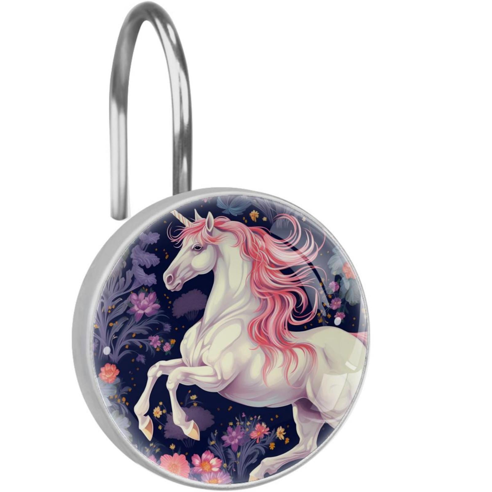 Unicorn Animals 12-Pack Round Shower Curtain Rings, Stainless Steel ...