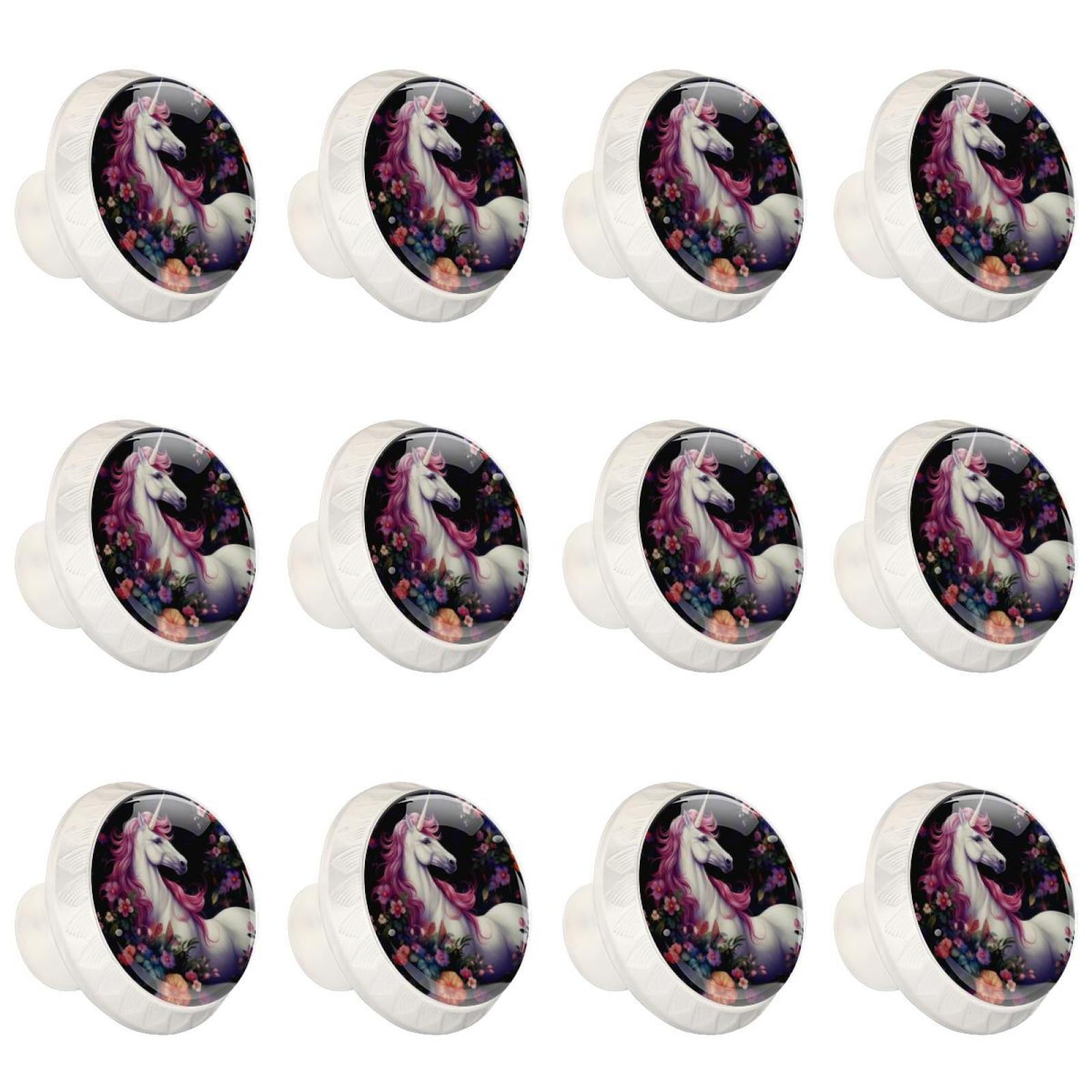 Unicorn Animals 12 Pcs White Round Drawer Pulls with Screws,ABS and