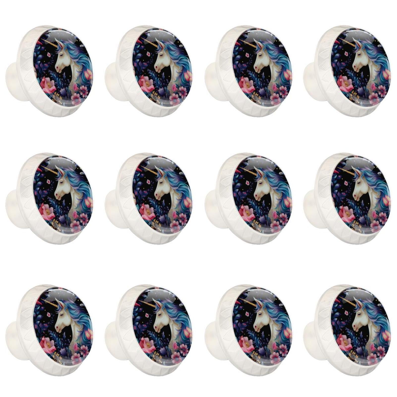 Unicorn Animals 12 Pcs White Round Drawer Pulls with Screws,ABS and