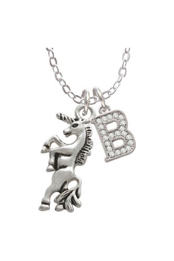 Unicorn - B - Crystal Initial Sophia Necklace, 18"+1"