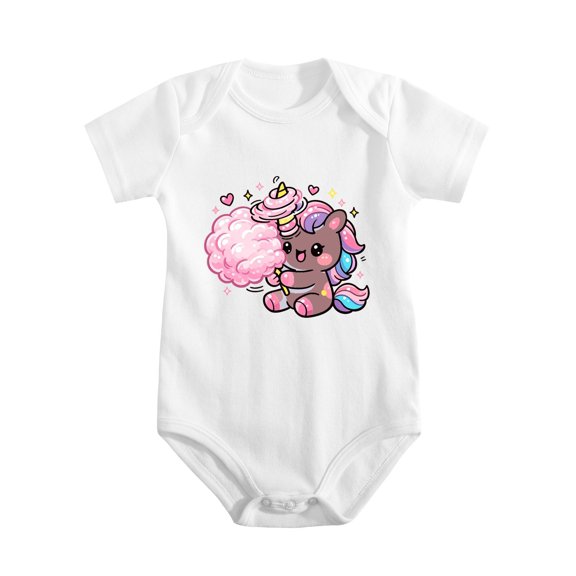 Unicorn Baby Makes Pink Cotton Candy Clouds Baby Bodysuit, 100% Cotton Short Sleeve Snap Romper, 0-12 Months
