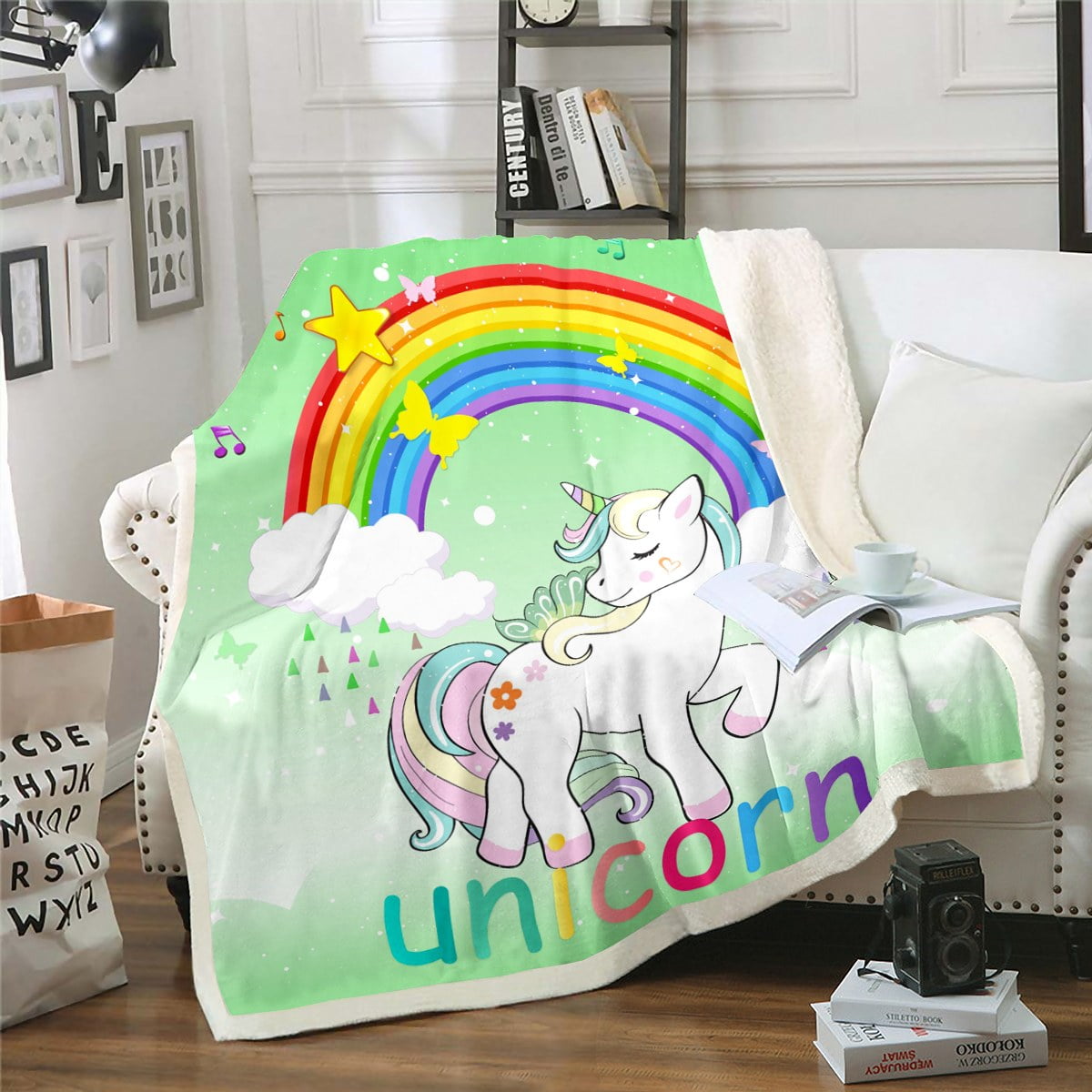 Unicorn Fleece Blankets Kawaii Cute Unicorn Print Throw Blanket Rainbow ...