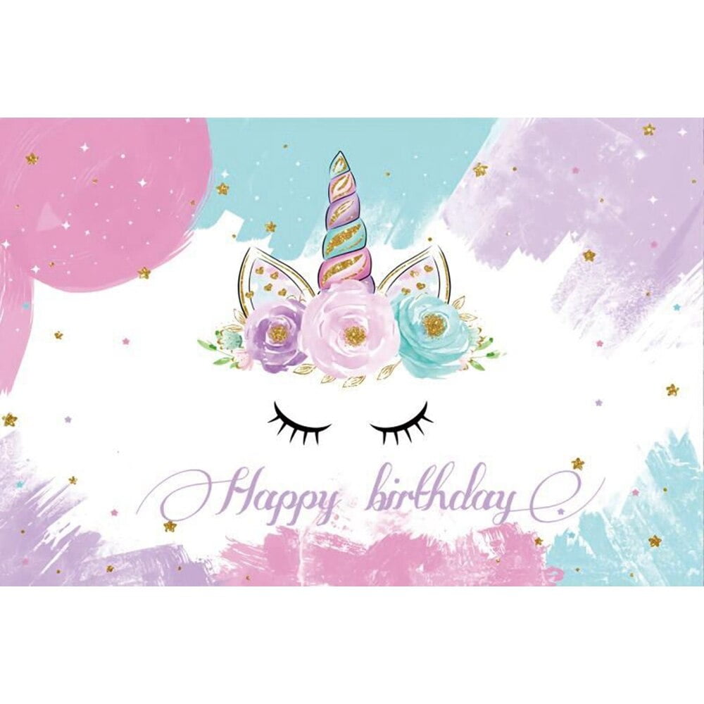 Rainbow And Unicorn Round Girls Birthday Party Backdrop