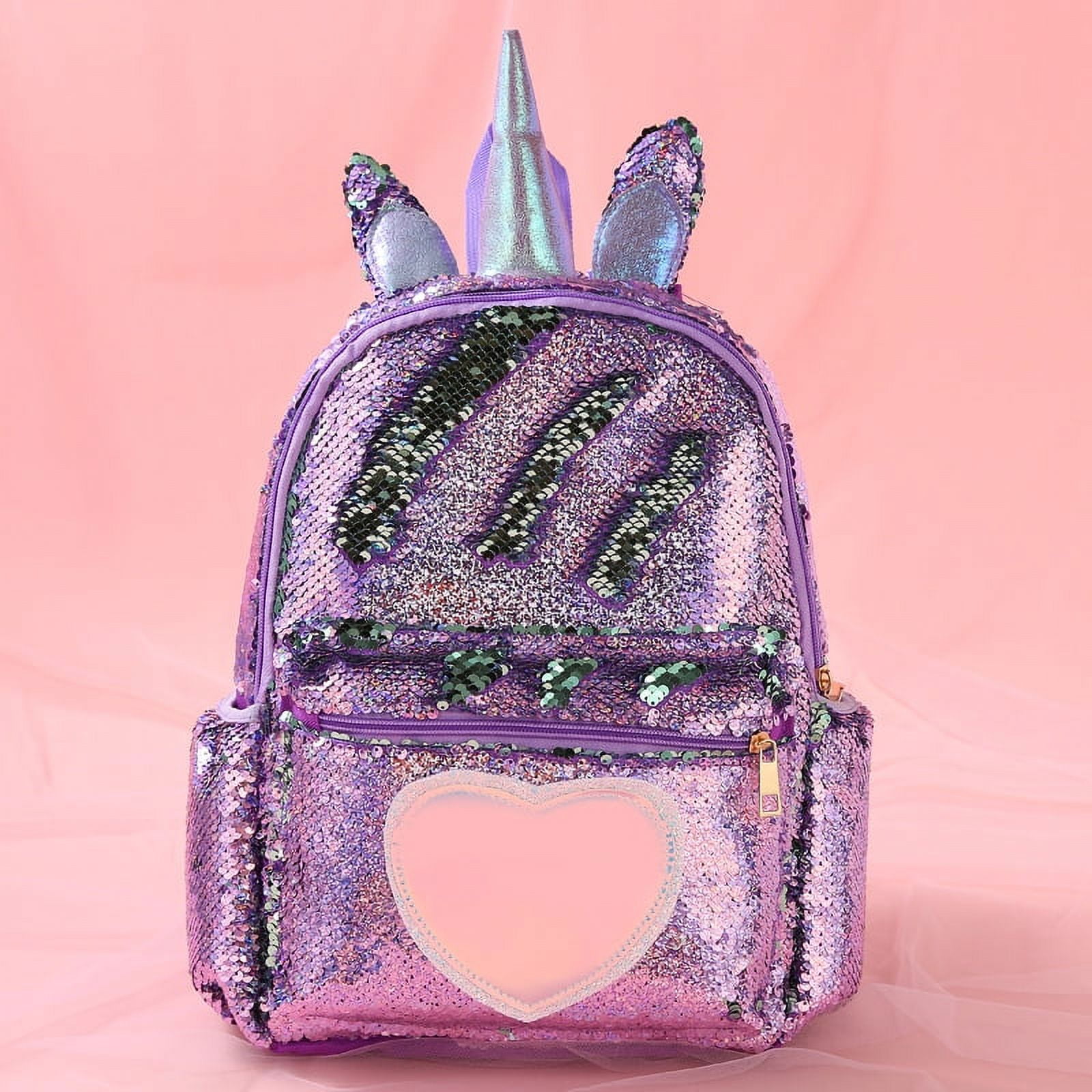 Unicorn Backpack for Girls 4 6 13 Purple Unicorn Sequin Backpack with Reversible Sequins 3D Ears and Horn Unicorn Cute School Bag Walmart