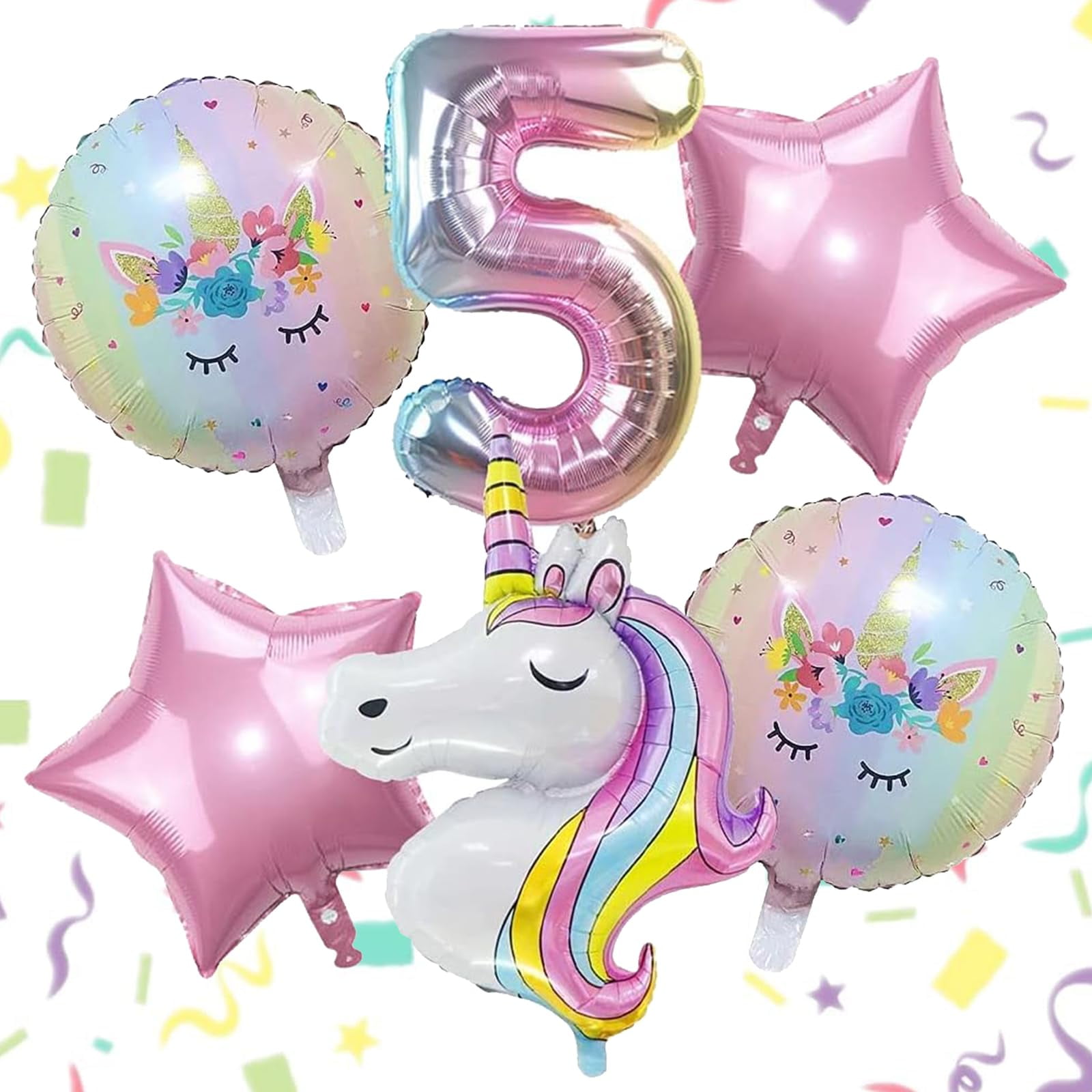 Unicorn Balloons Set for Kids Age 5 Birthday Party Decorations for 5 Year Old Girls Macaron and Rainbow Balloons Foil Balloons for Kids Birthday Party Decoration Wedding Baby Shower Party Supplies