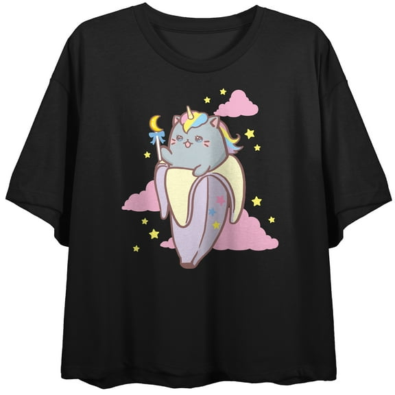Unicorn Bananya Women's Black Crop Top-XL