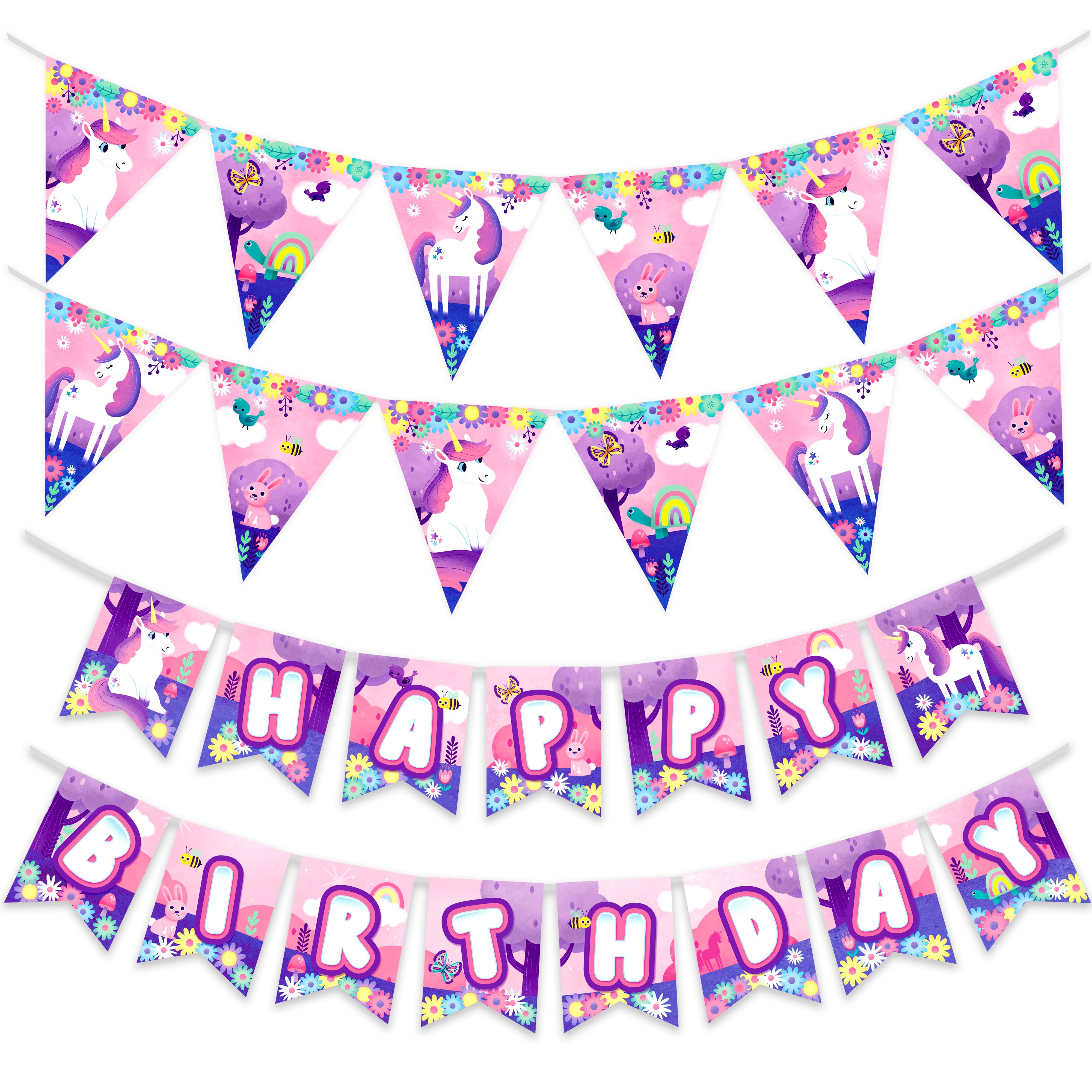 Unicorn Banner & Pennants Kit Rainbow Unicorn Party Supplies