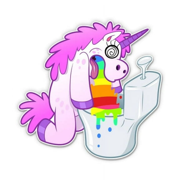 Unicorn Barfing Rainbow Funny - 3" Vinyl Sticker - For Car Laptop I-Pad Phone Helmet Hard Hat - Waterproof Decal