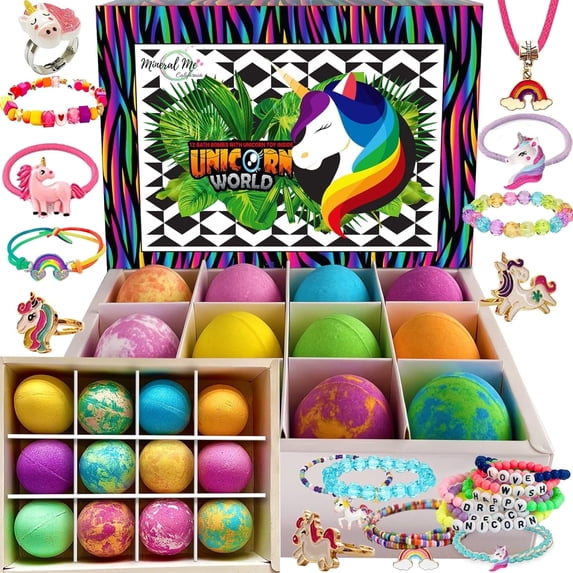 Unicorn Bath Bombs for Girls with Jewelry Inside - 12 Pack Organic Bath Bombs for Kids Girls with Surprise Inside, Skin Moisturizing