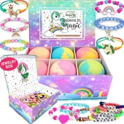 Unicorn Bath Bombs for Girls with Jewelry Inside Plus JEWELRY BOX for Kids by Mineral Me California