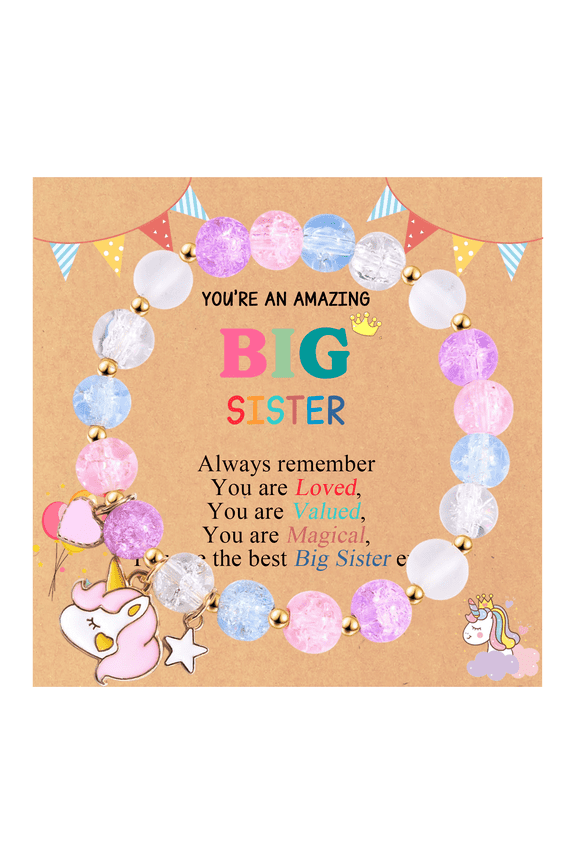 Unicorn Beaded Bracelet with Inspirational Card – Birthday, Christmas, Easter Gift for Gils, Big Sister Jewelry