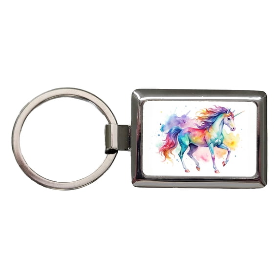 Unicorn Beautiful Watercolor Design Metal Rectangle Keychain