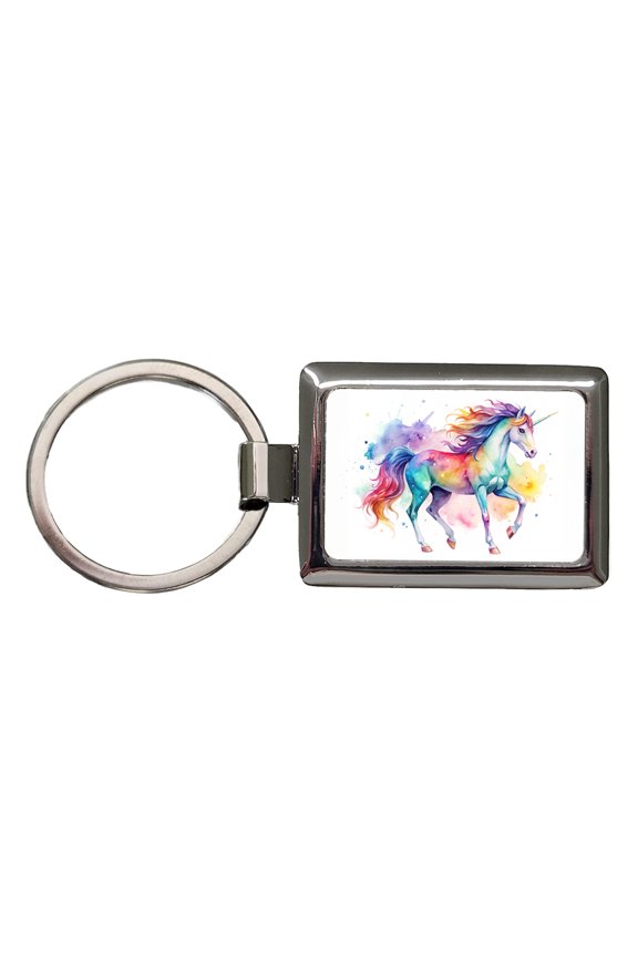 Unicorn Beautiful Watercolor Design Metal Rectangle Keychain