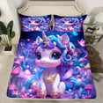 thumbnail image 1 of Unicorn Bed Sheets Purple Galaxy Starry Queen Bedding Set Teens,Botancial Mushroom Decor Fitted Sheet Butterfly Kawaii Animals Sheets(No Top Sheet), 1 of 6