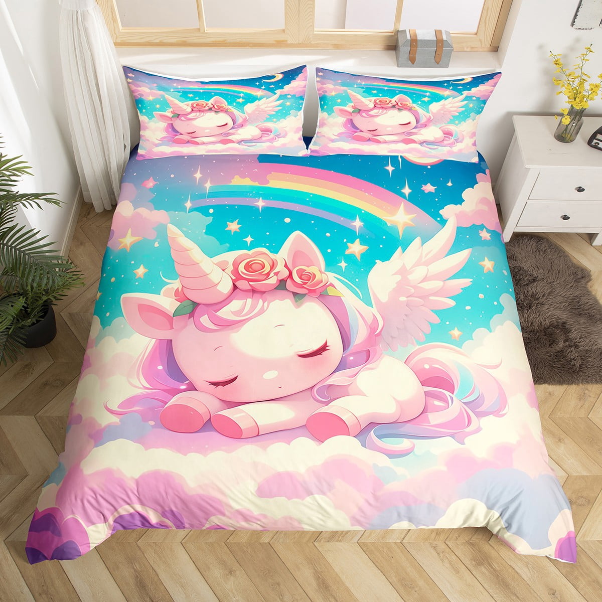 Purple Moon Flower Unicorn Bedding