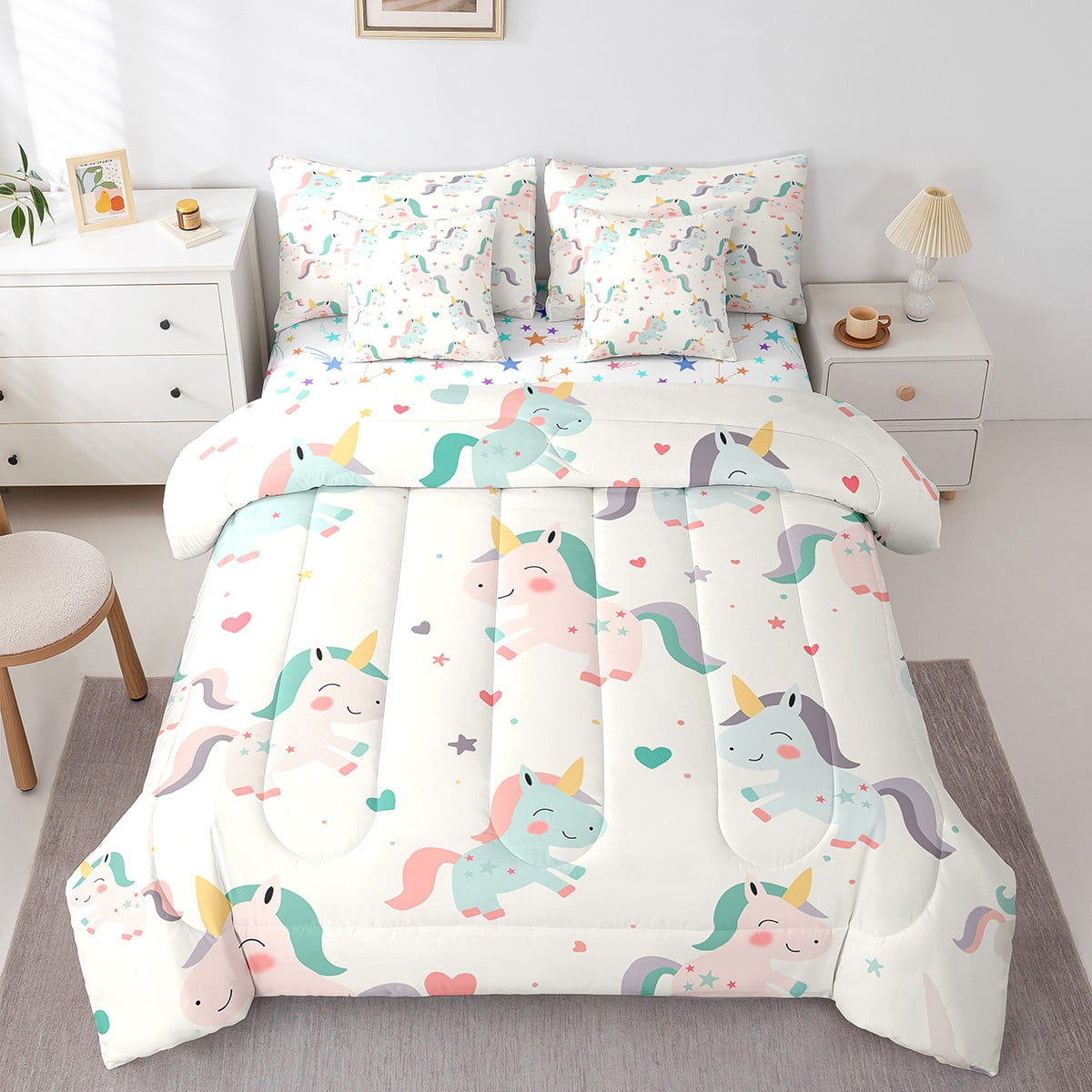 Unicorn Pattern Print Bed Set Quilt main image 1
