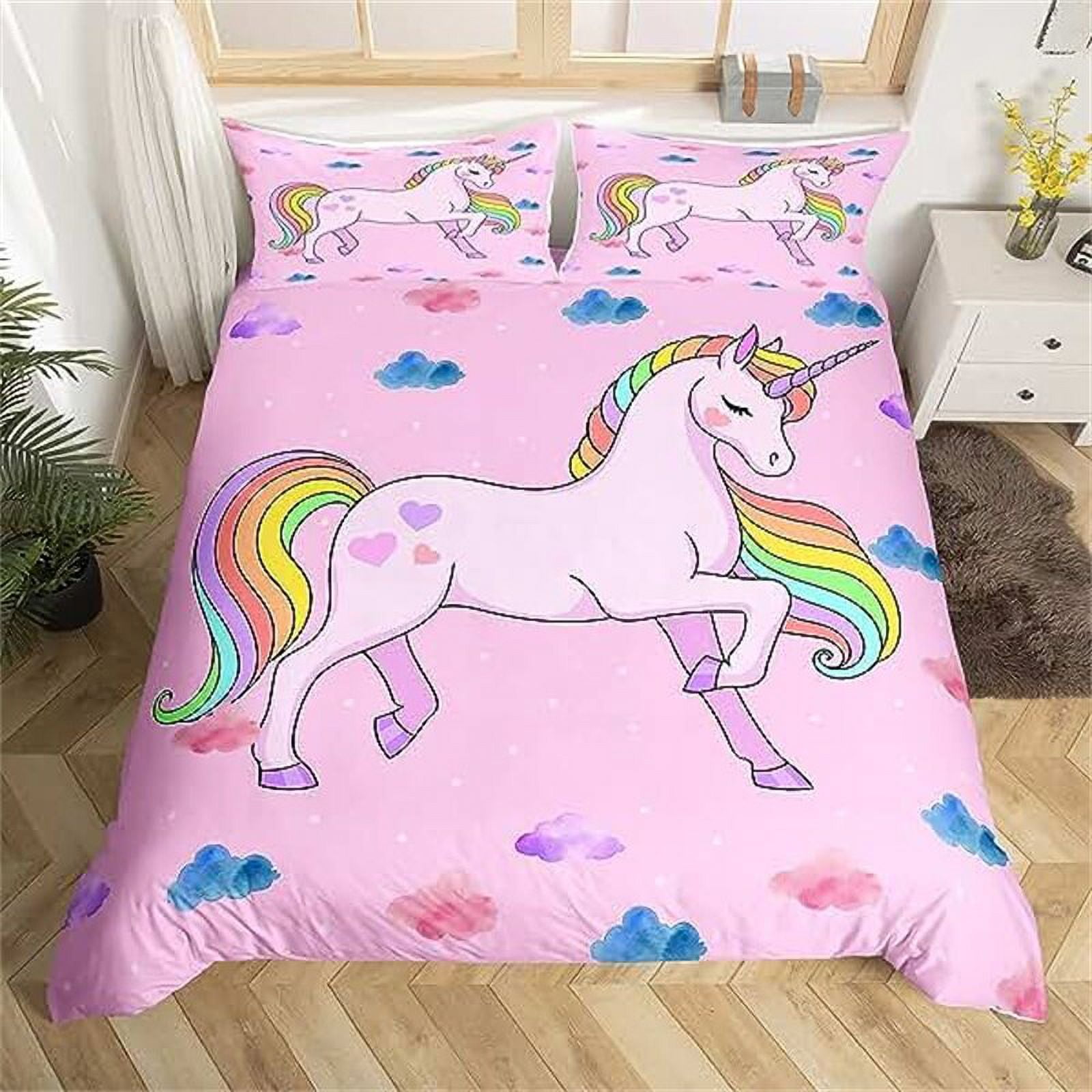 Unicorn Bedding Set Kids Purple Starry Sky Duvet Cover for Teen Girls
