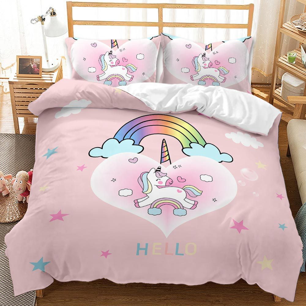 Unicorn Bedding Twin for Girls，AllSeason Pink Rainbow Unicorn
