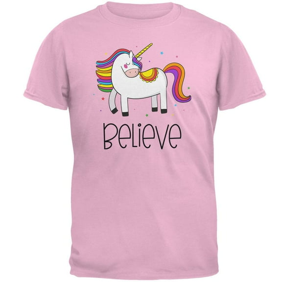 Unicorn Believe Mens T Shirt Light Pink LG