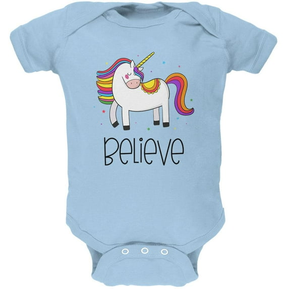 Unicorn Believe Soft Baby One Piece Light Blue 3-6 M