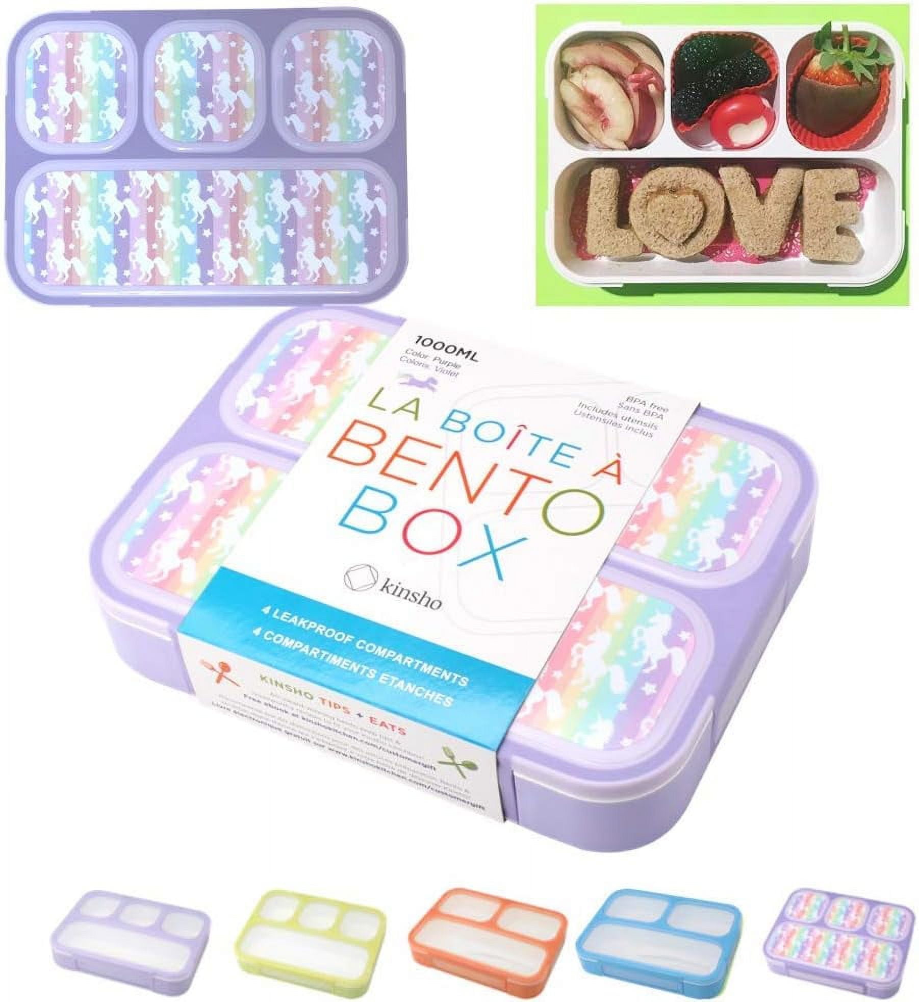 Unicorn Bento Box Lunch Box For Girls, Kids Snack Containers With 4 Compartment Dividers