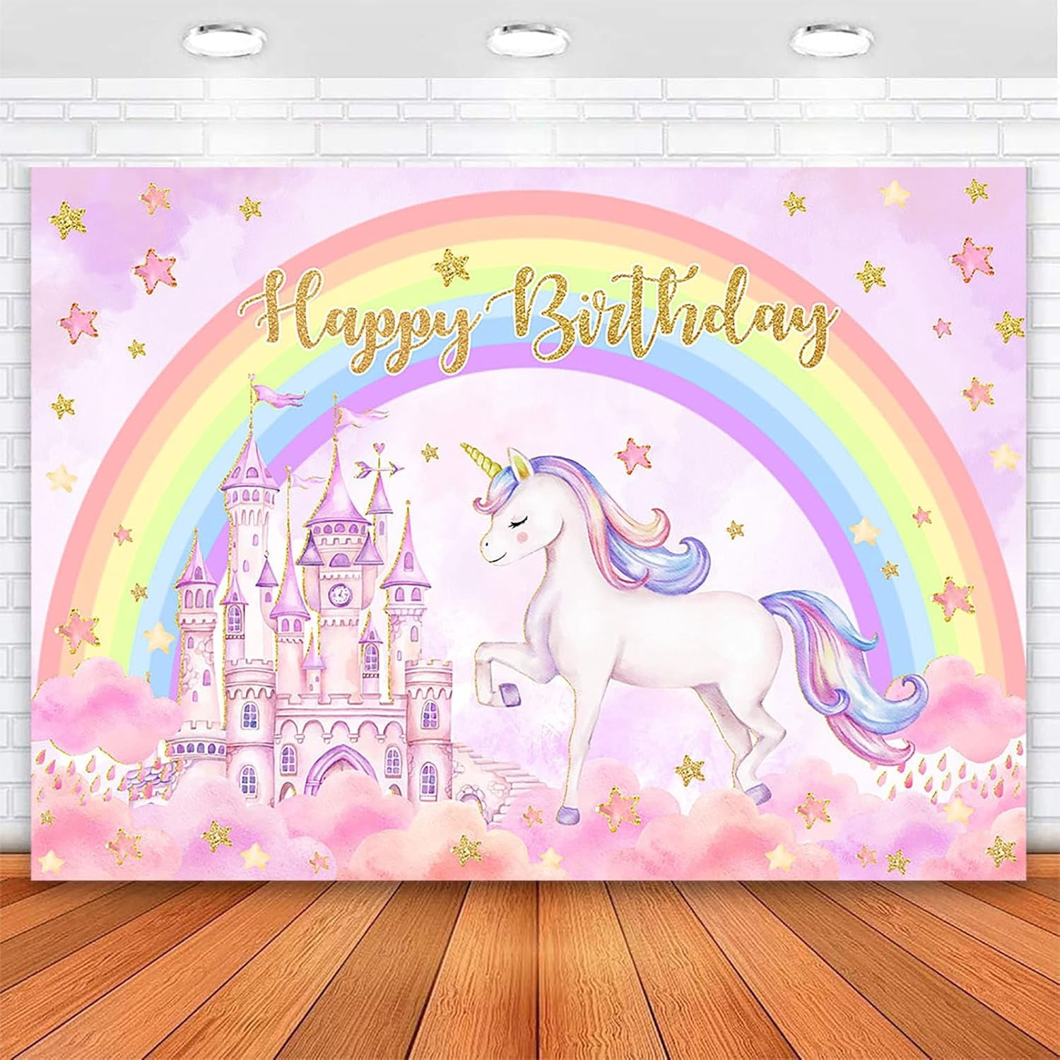 Mocsicka Pastel Unicorn Birthday Backdrop – 10x6.5 Ft Glitter Rainbow Background
