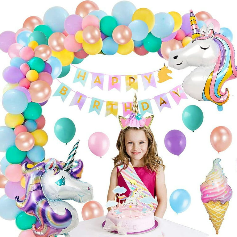 Compleanno 3 anni  Unicorn party decorations, Unicorn themed birthday  party, Birthday balloons