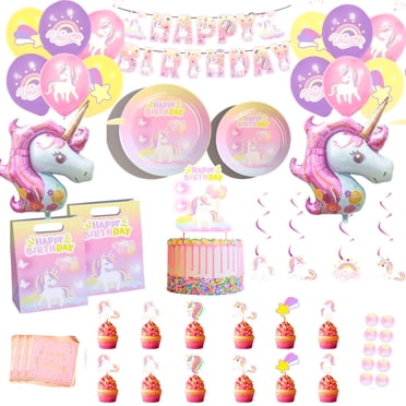 Unicorn Birthday Party Decorations Kit - Complete Set With Tableware & Backdrop