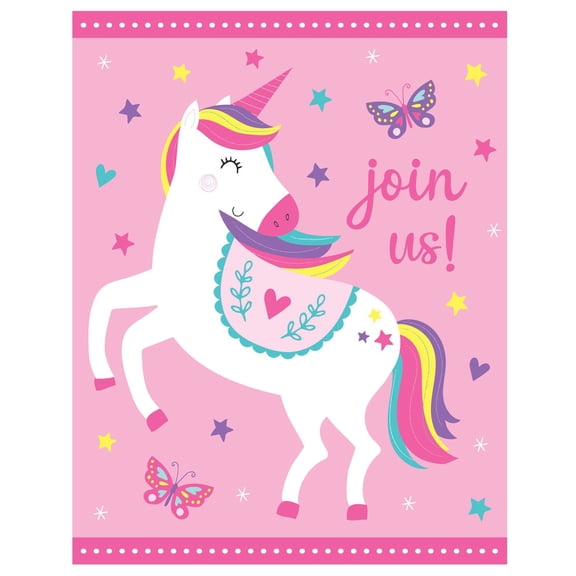 Unicorn Birthday Invitation Postcards W/ Envelopes (8ct)