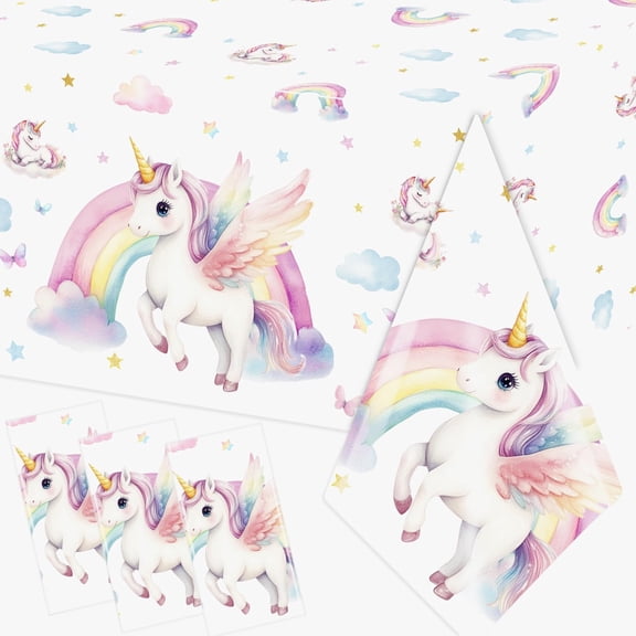 Unicorn Birthday Tablecloth Set, 3-Pack Plastic Waterproof Table Covers, Pastel Rainbow Design, 108 x 54 Inch, For Girls Unicorn Party Supplies