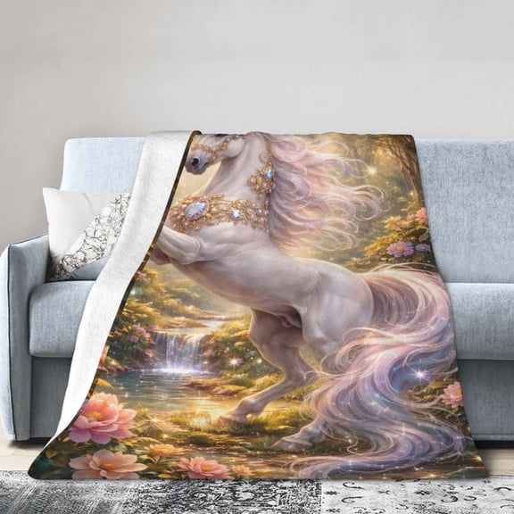 Unicorn Blanket Gift Featuring a Magical Unicorn in a Forest Setting Perfect for Fantasy Lovers and Home Decor Enthusiasts 50x40