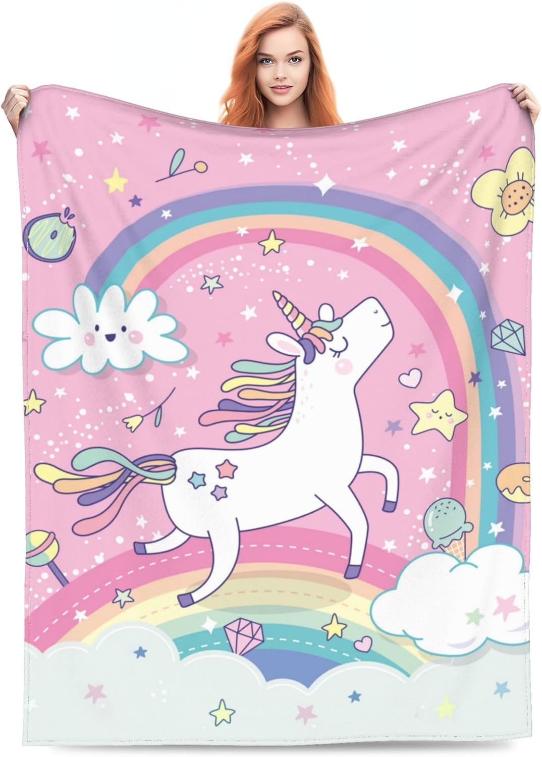 Unicorn Blanket Gifts for Girls Age 3-12 Adult & Toddler for Living Room Bedding Couch Soft Warm Lightweight Cozy Throw Pink Cute Rainbow Blankets Party Christmas Decor 60x80in
