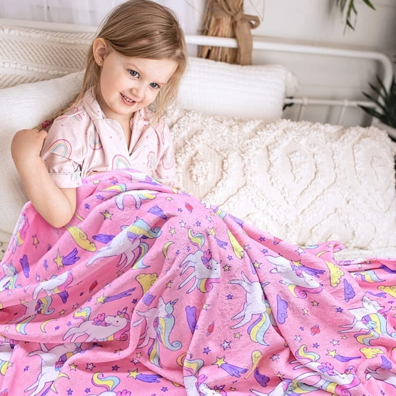 Unicorn Blanket, Pink Unicorn Blankets for Girls, Unicorn Blanket for Girls Bedroom 40x50 Inches, Unicorn Gifts for Girls, Animal Pink Unicorns Throw Blanket, Unicorn Room Decor