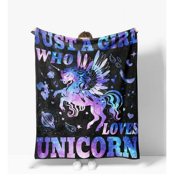 Unicorn Blanket Warm Plush Just A Girl Who Loves Unicorn Flannel Throw Blanket Super Soft Fleece Cozy Fuzzy Unicorn Stuffed Animal Blanket Gifts for Kids Teens Adults Room Decor 60"X80"